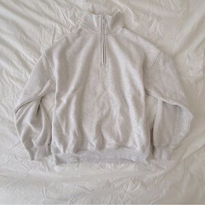 Aritzia TNA Mega Fit Cozy Fleece Quarter Zip in Heather Cloud White (M/L)